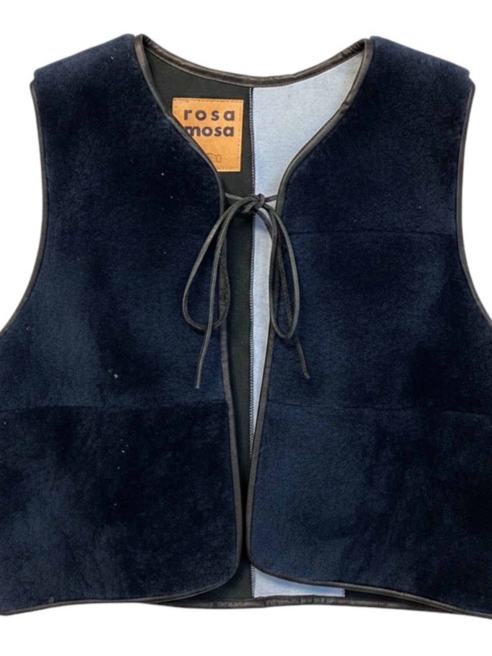 ROSA MOSA NAVY / BLACK SHEARLING VEST WITH TIE FRONT